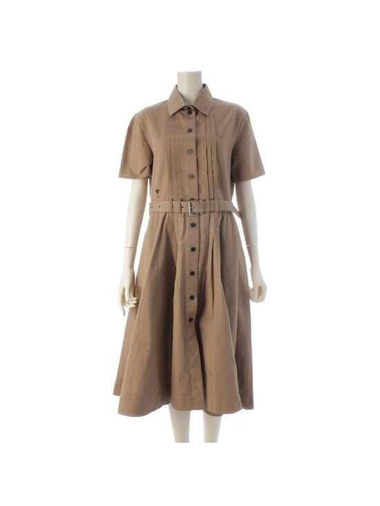 Christian Dior Dresses & Skirts - Dior Cotton Logo Belt Short Sleeve Dress Midi Beige 38